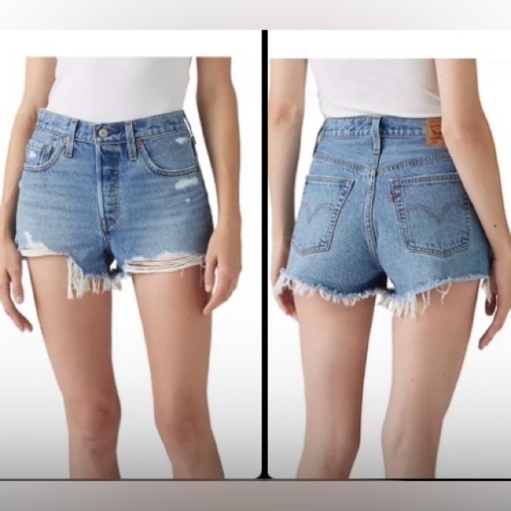 Levi's 501 Preppy Cowgirl W28 Y2K Button Fly High Rise Distressed Short Shorts